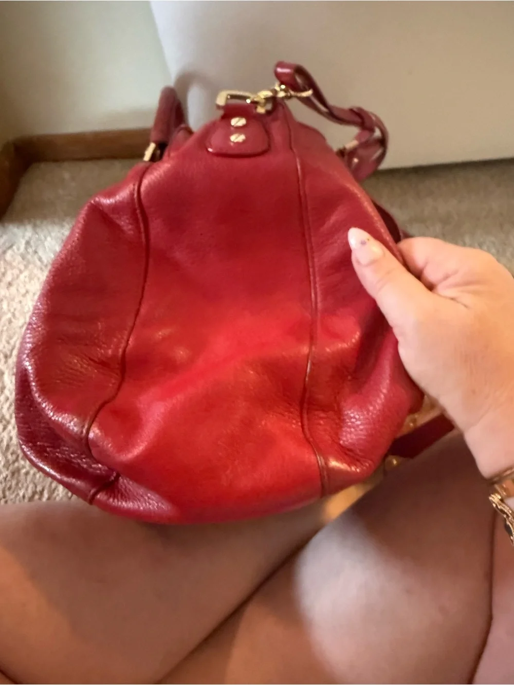 Tory Burch Red Leather Logo-Front Shoulder Bag